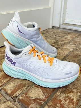Hoka One One Clifton 8 Shoes Women Size 9.5B White Running Sneakers 1119394 BDBW